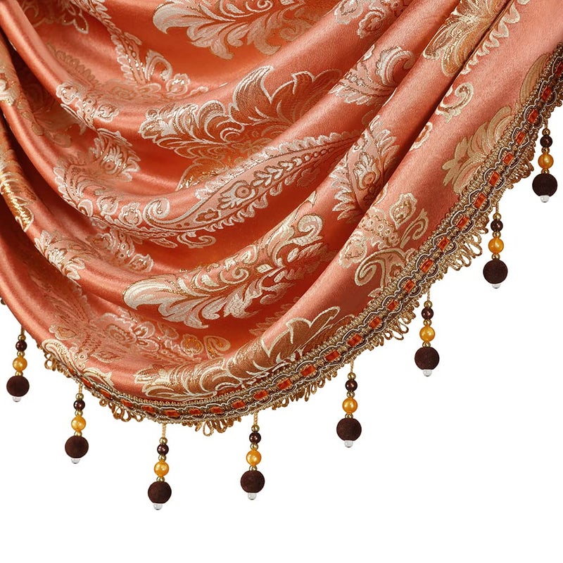 ELKCA Golden Jacquard Swag Waterfall Valance Luxury Curtain Valance for Living Room (Damask-Coffee, W79 Inch, 1 Panel) - Image 3
